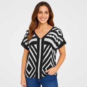 Milly silk Blouse Tribal Black & White Print Size 2